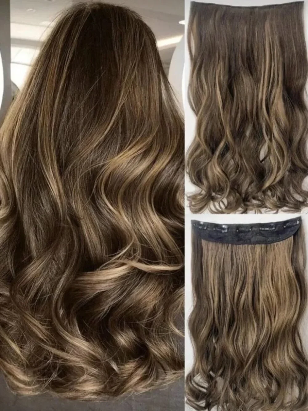 22” Clip-In Hair Extension Brown with Blonde Highlights Wavy | Volume Hairpiece